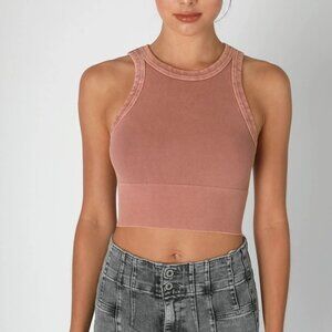 Crop, Terracotta Ribbed High Neck